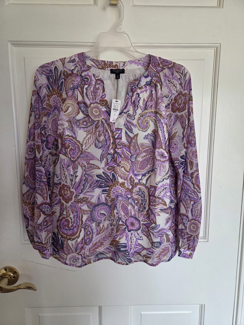 Talbots Purple Paisley V-Neck Blouse Petite Small